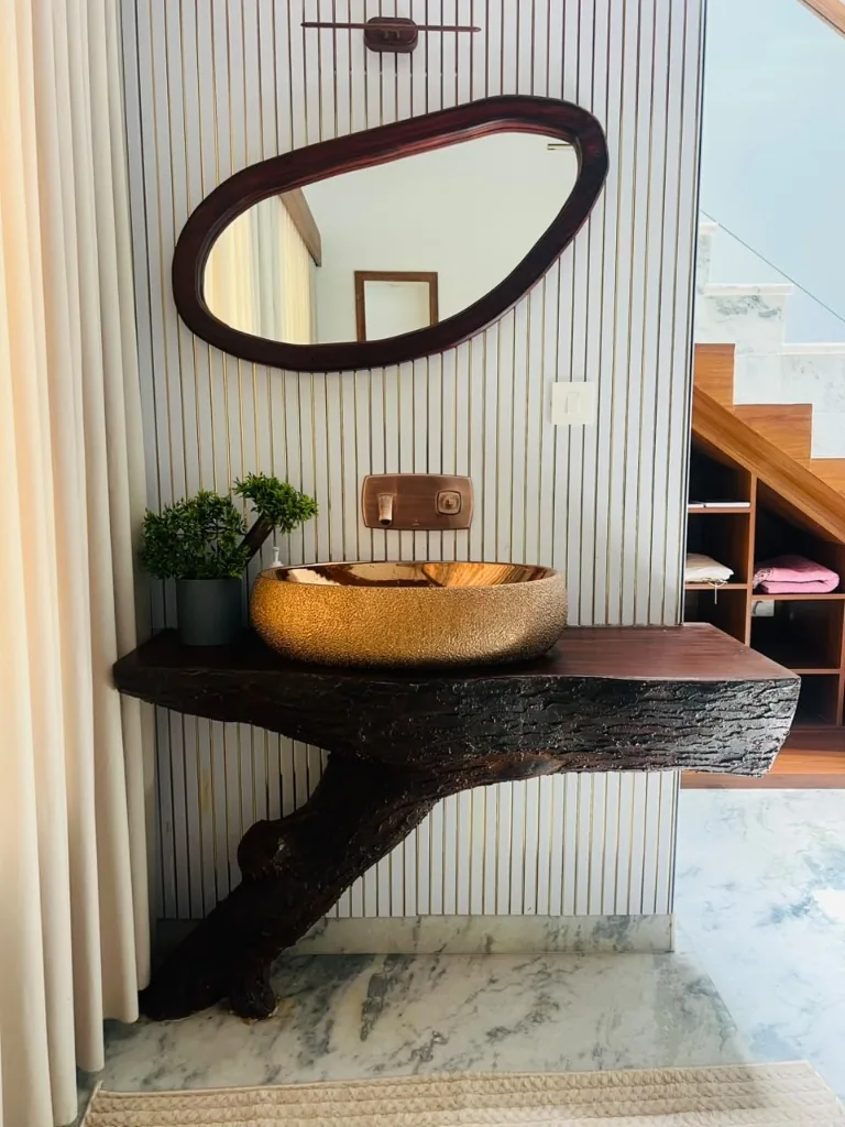 Handcrafted Live-Edge Wood Vanity at Al-Qasr Al-Abyad